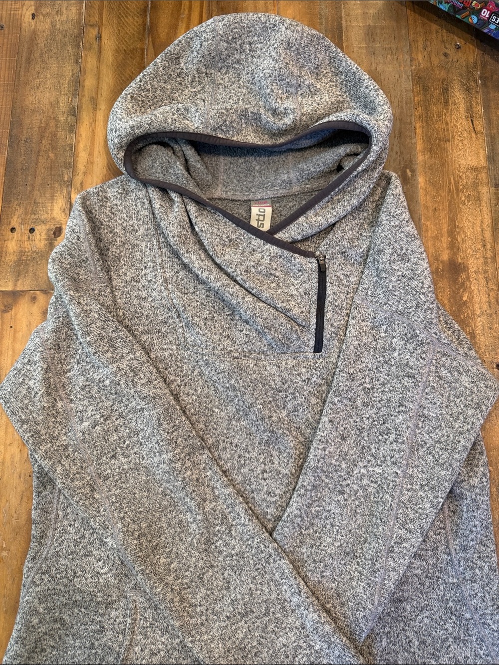 Stio Heather Gray Hooded Cowl Pullover with Asymmetrical Zip